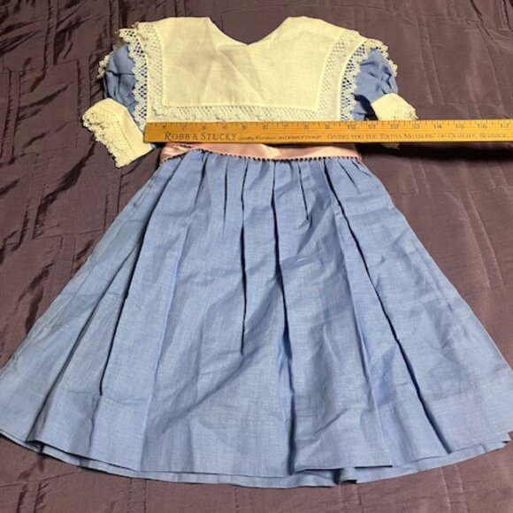 Girls VTG Cotton Blend Easter Dress Double Lace Collars Sleeves Pink Sash Size 4 - Picture 5 of 14